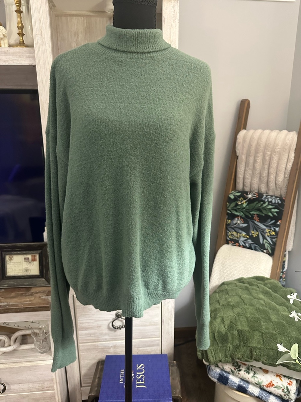 Double Zero Sage Green Mock Neck Sweater